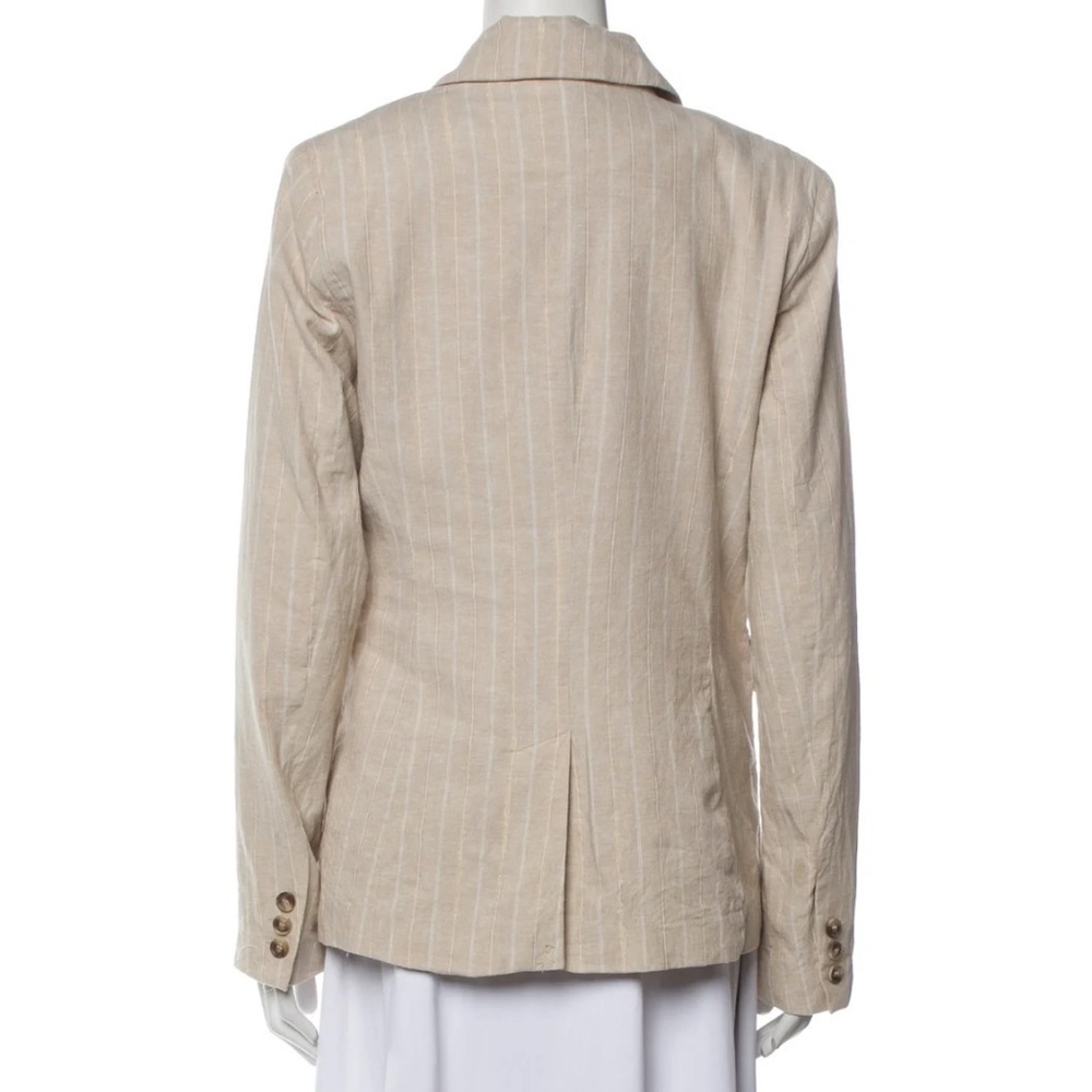 Joie Womens‎ Beige Gold Linen Cotton Lurex Pinstripe Double Breasted Blazer M - Picture 3 of 12